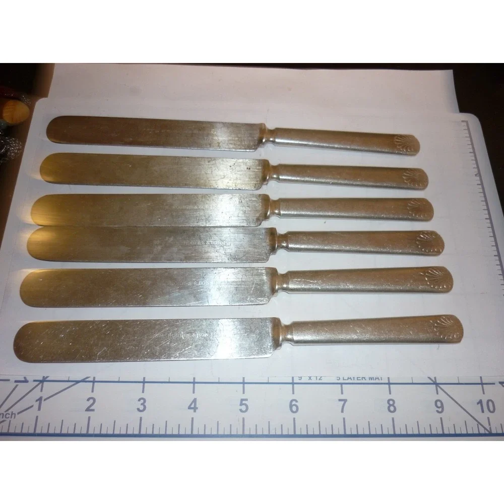 6 Piece Rogers Bros Warranted 12 DWT‎ Knives Set Scroll pattern